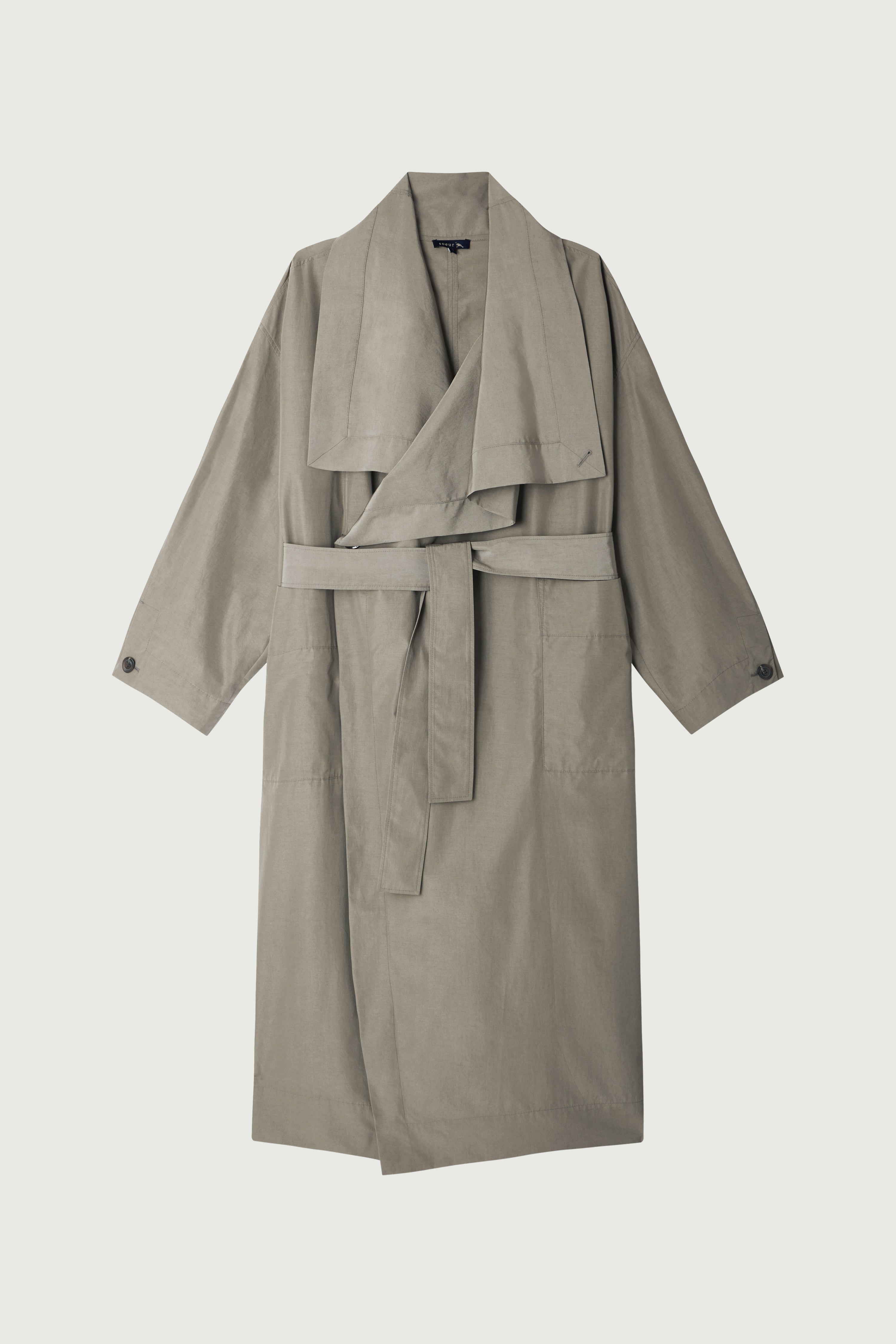 Chic Albatros Grey Wrap Trench Coat: Water-Repellent, Oversized Collar, Mid-Season Style