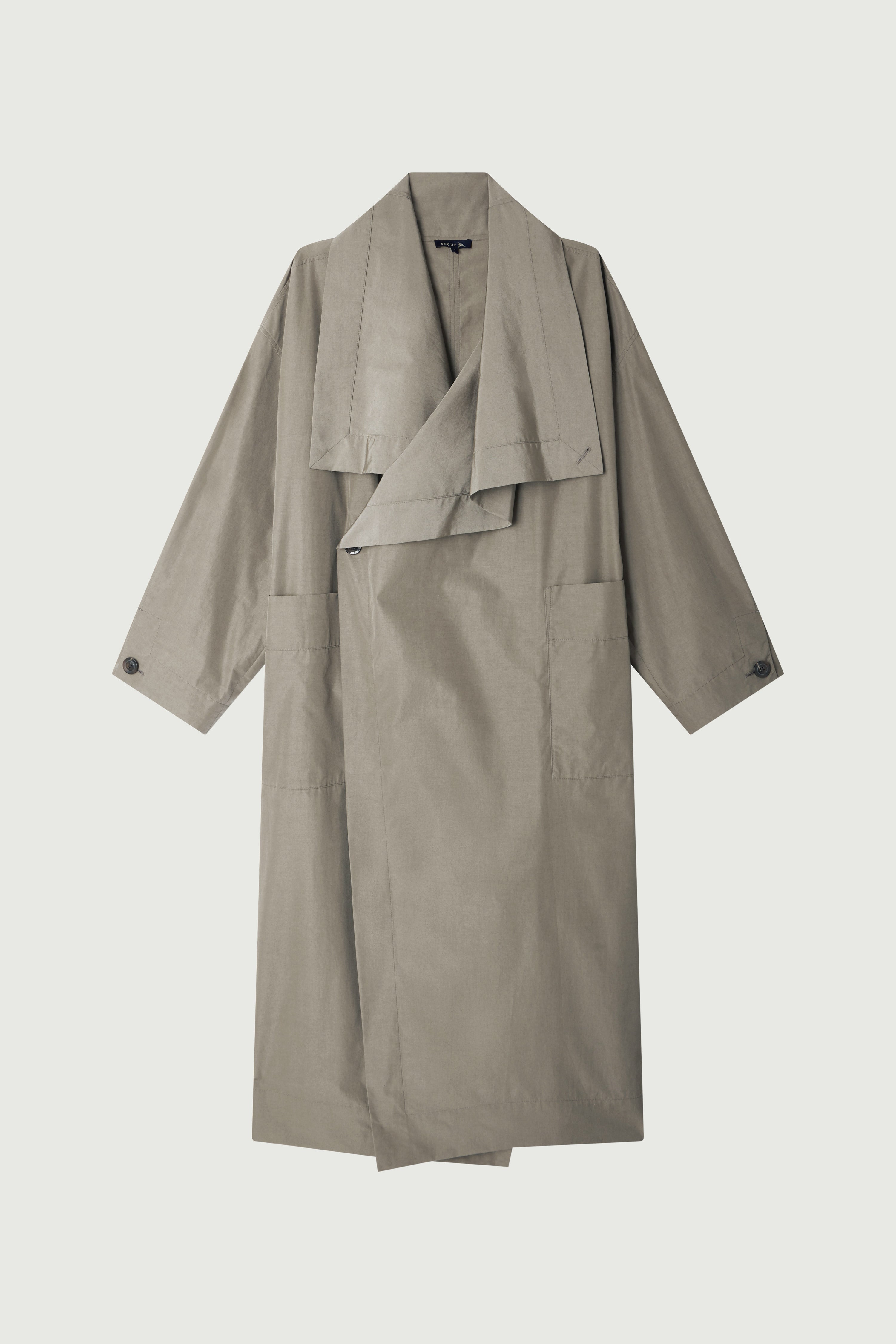Chic Albatros Grey Wrap Trench Coat: Water-Repellent, Oversized Collar, Mid-Season Style
