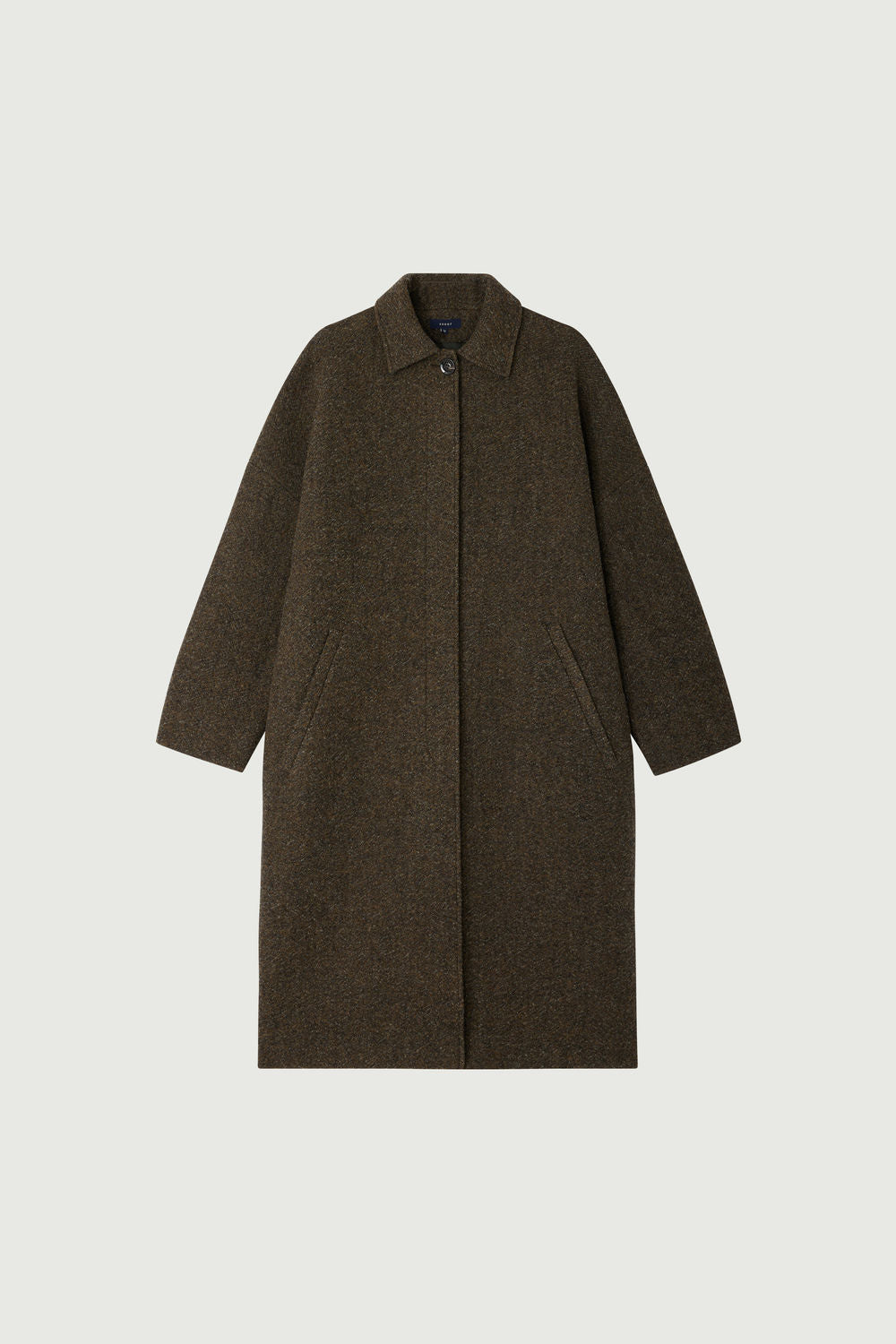 Chic Women&#39;s Khaki Boiled Wool Long Winter Coat with Shirt Collar