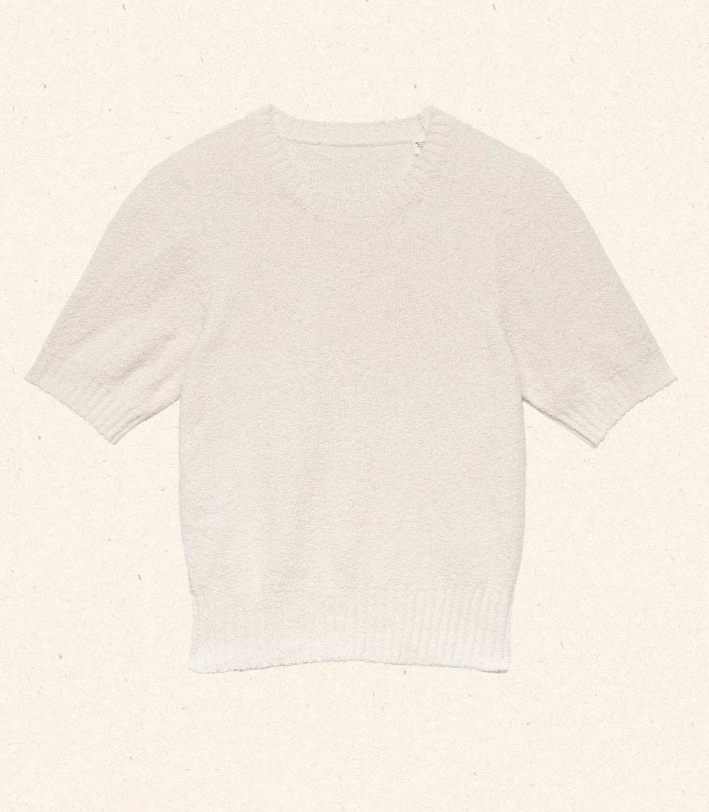 Mariella Sand Dune Cotton Bouclé Sweater: Fitted, Elbow Sleeves, Ribbed Hem