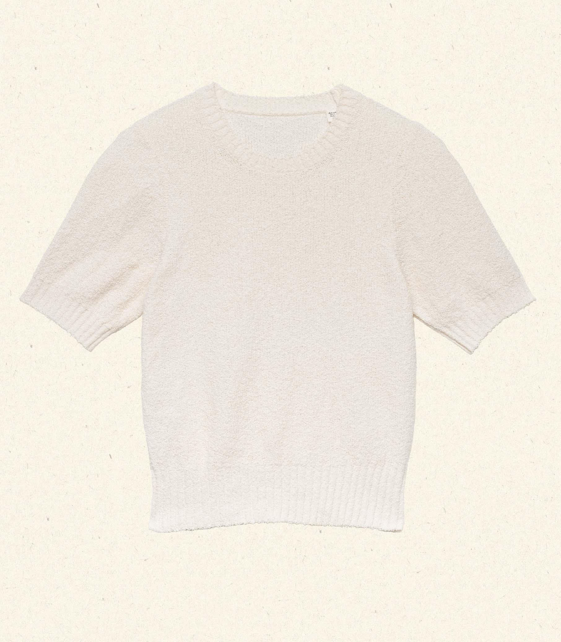 Mariella Sand Dune Cotton Bouclé Sweater: Fitted, Elbow Sleeves, Ribbed Hem