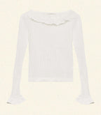 Marietta Sheer Merino Wool Blend Top with Ruffled Collar, Pointelle