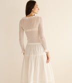 Marietta Sheer Merino Wool Blend Top with Ruffled Collar, Pointelle