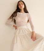 Marietta Sheer Merino Wool Blend Top with Ruffled Collar, Pointelle