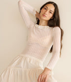 Marietta Sheer Merino Wool Blend Top with Ruffled Collar, Pointelle