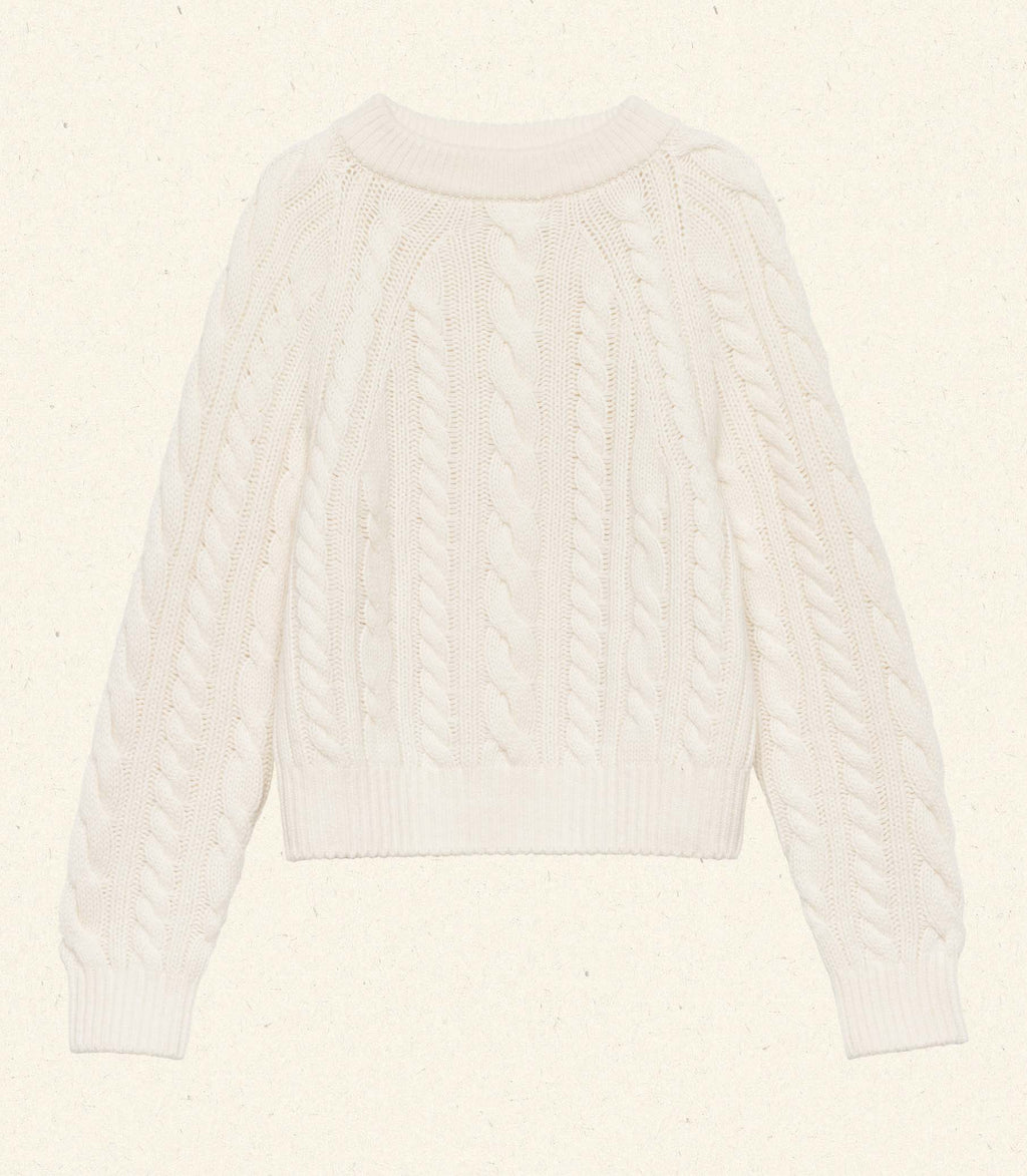 Luxurious Marlowe Ivory Cashmere Cable Knit Sweater: Cloud-Soft Mockneck Comfort