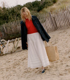 Monica Cherry Red Alpaca Merino Pointelle Knit Short Sleeve Sweater