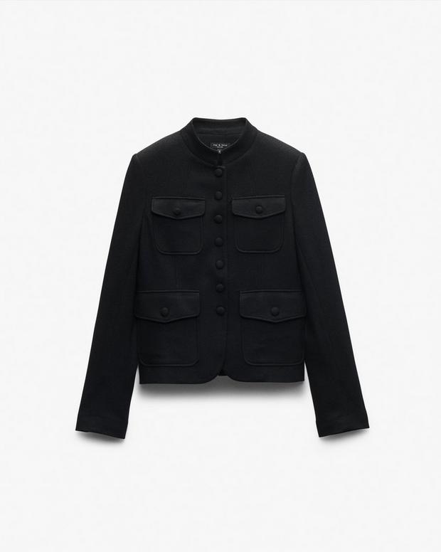 Rag & Bone Mercer Women's Black Japanese Wool Military-Style Blazer Jacket