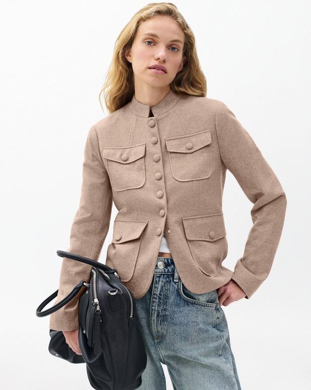 Mercer Refine Knit Blazer: Heather Oatmeal Ponte Fabric Slim Fit