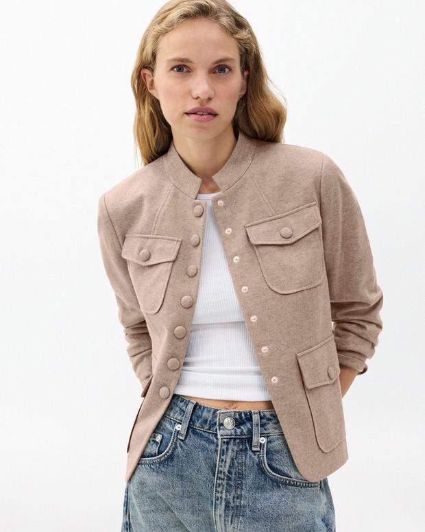 Mercer Refine Knit Blazer: Heather Oatmeal Ponte Fabric Slim Fit