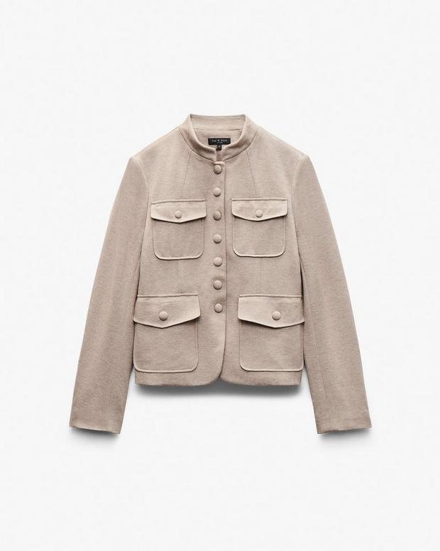 Mercer Refine Knit Blazer: Heather Oatmeal Ponte Fabric Slim Fit