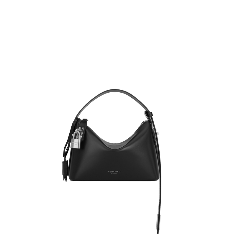 Chic Mini Silver Black Hobo Bag - Versatile Calf Leather Shoulder Purse