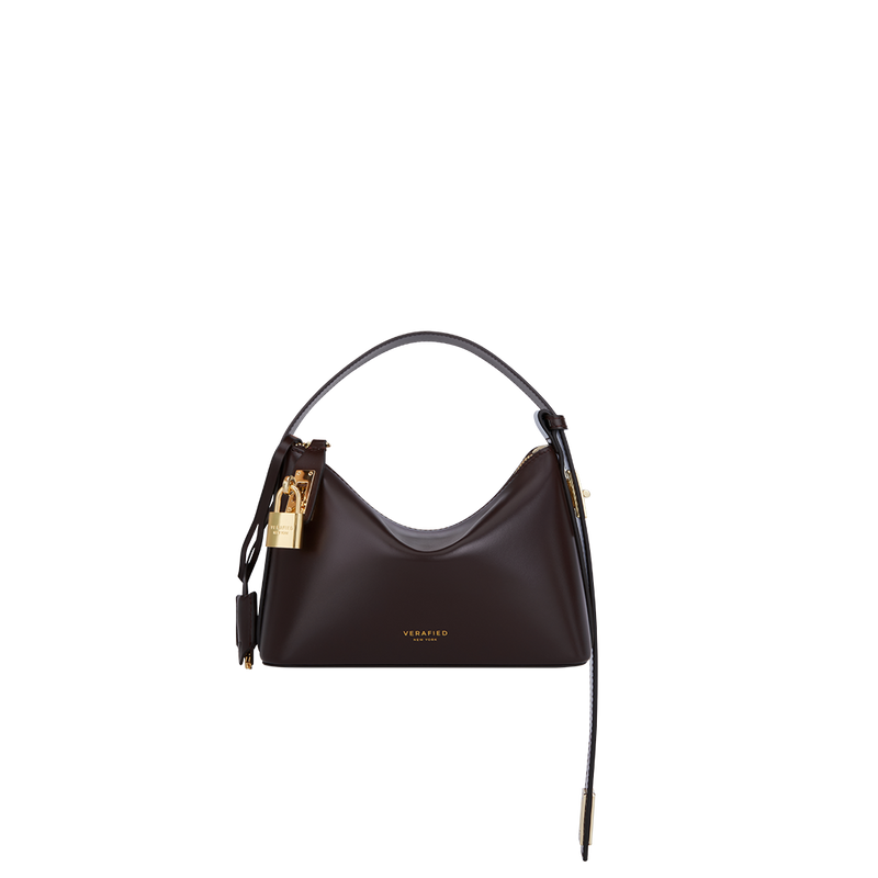 Mini Gold Chocolate Leather Hobo Shoulder Handbag – Stylish, Versatile Accessory