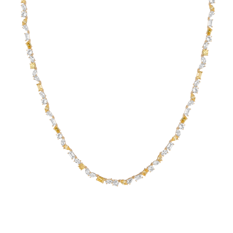 Dazzling Mixed Shape Lab Grown White Sapphire Canary Tennis Necklace 16in Gold Vermeil