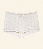 Hand-Crocheted Pearl Pima Cotton Noelle Shorts with Adjustable Drawstring Waist