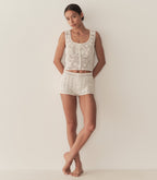 Hand-Crocheted Pearl Pima Cotton Noelle Shorts with Adjustable Drawstring Waist
