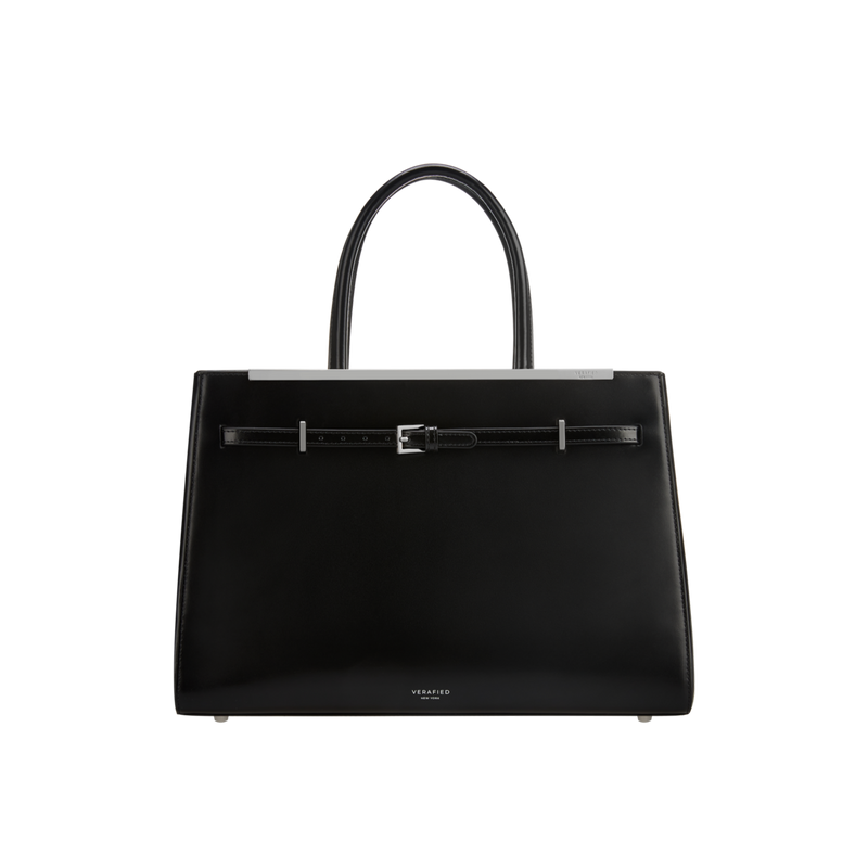 Stylish Noir Leather Tote Bag: 13-inch Laptop & Book Shoulder Carryall
