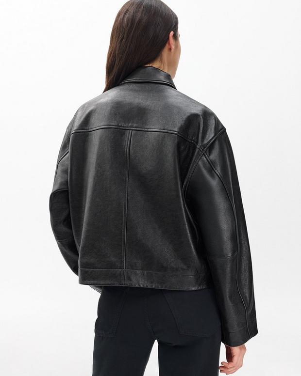 Rag & Bone Nonie Black Lamb Leather Cropped Oversized Jacket for Women