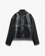 Rag & Bone Nonie Black Lamb Leather Cropped Oversized Jacket for Women