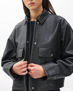 Rag & Bone Nonie Black Lamb Leather Cropped Oversized Jacket for Women