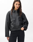 Rag & Bone Nonie Black Lamb Leather Cropped Oversized Jacket for Women