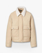 Rag & Bone Nonie Cropped Khaki Puffer Jacket with Faux Sherpa Collar