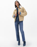 Rag & Bone Nonie Cropped Khaki Puffer Jacket with Faux Sherpa Collar