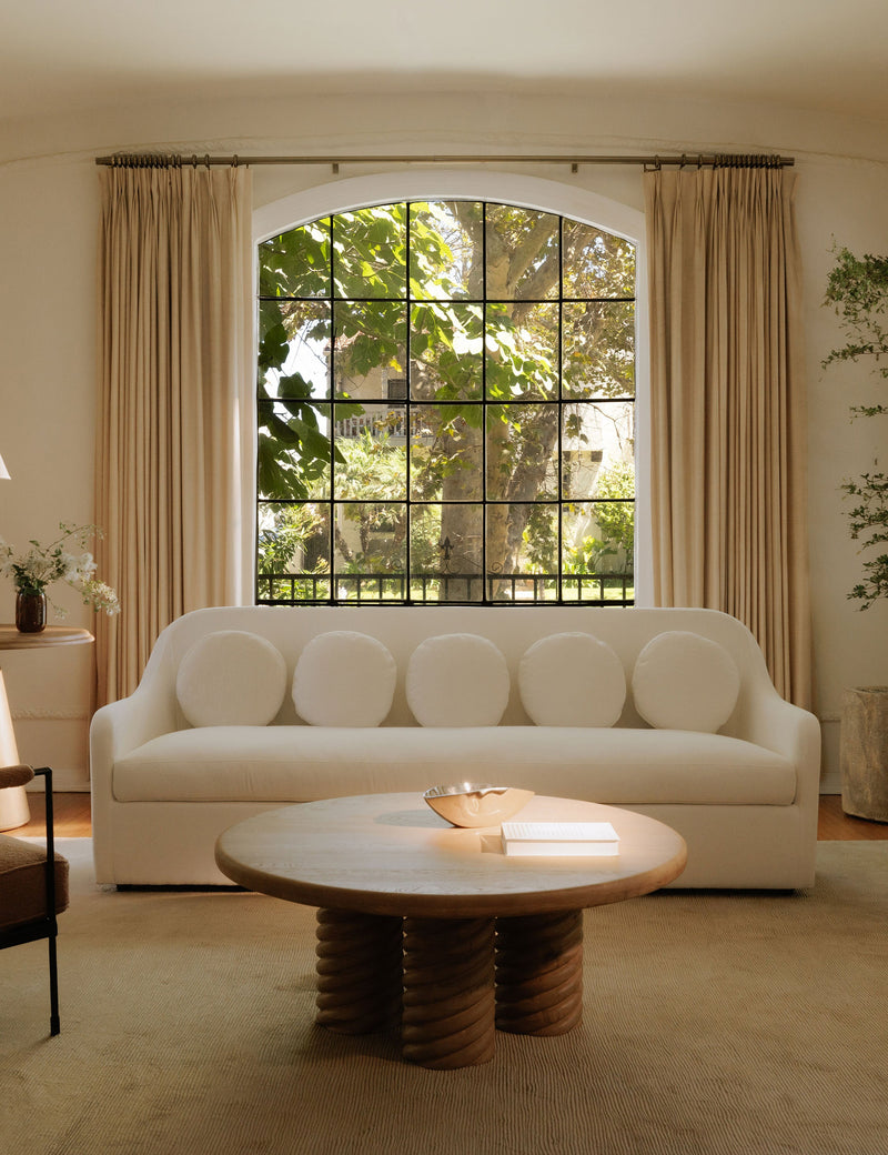 Sophisticated Rialto Performance Fabric Sofa with Playful Round Pillows