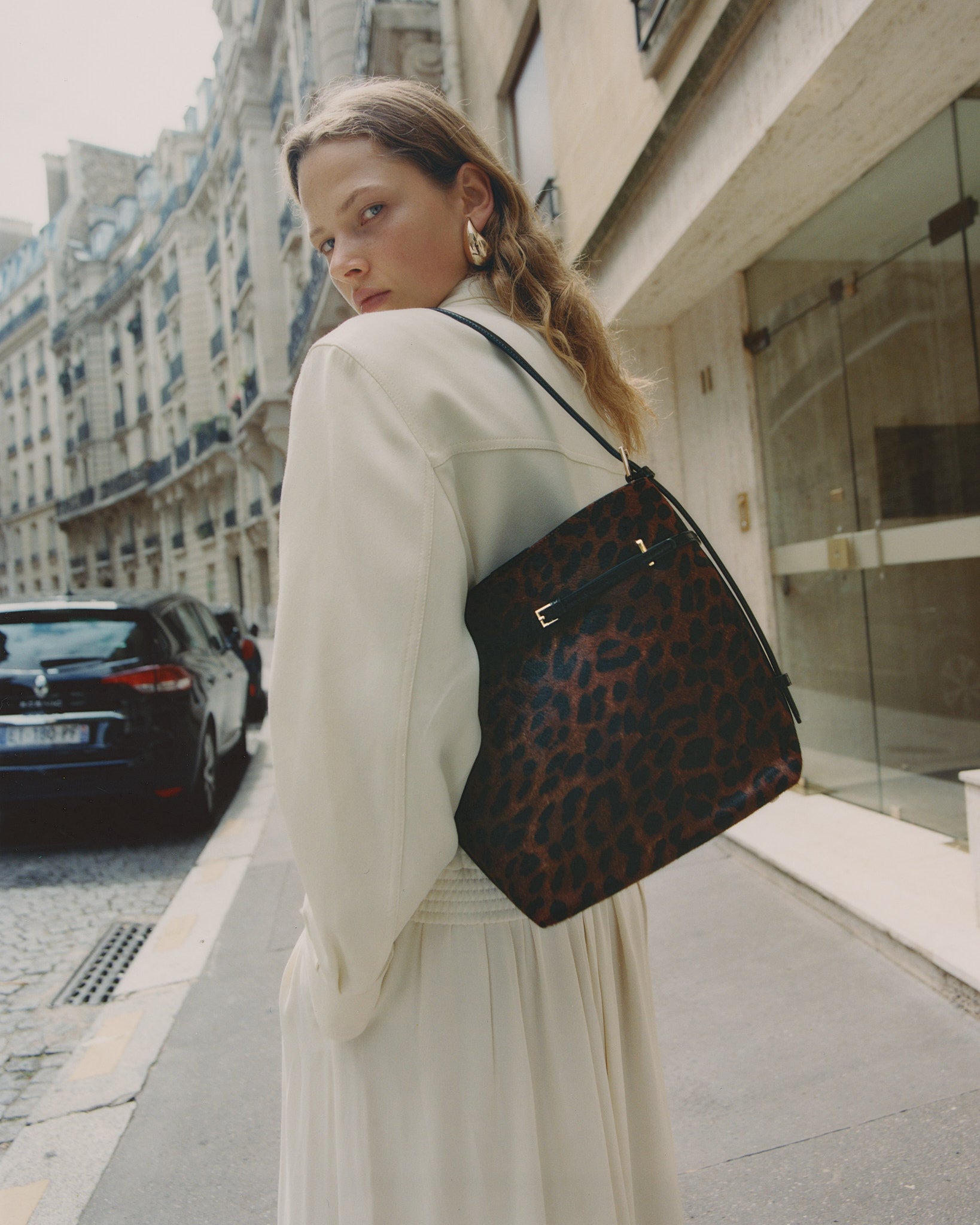 Chic Leopard Print Calf Hair Belted Tote Bag with Adjustable Shoulder Strap