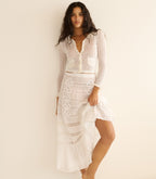 Delicate Merino Wool Blend Pointelle Cardigan - Ruffled Collar & Pockets