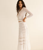 Delicate Merino Wool Blend Pointelle Cardigan - Ruffled Collar & Pockets