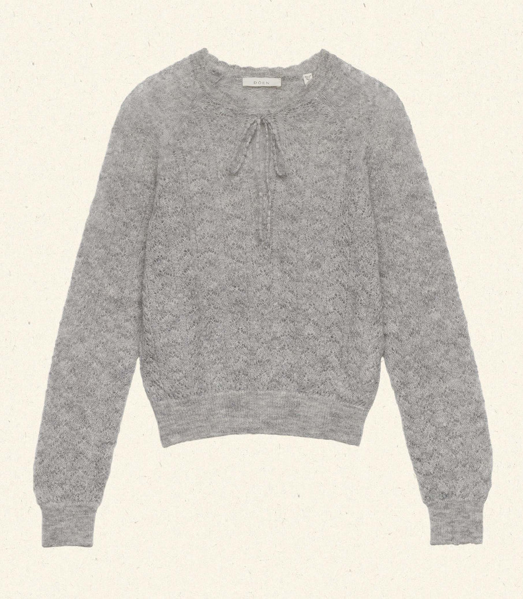 Ophira Vintage-Inspired Wool-Alpaca Blend Pointelle Sweater - Light Heather Grey