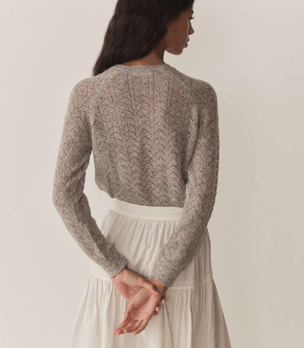 Ophira Vintage-Inspired Wool-Alpaca Blend Pointelle Sweater - Light Heather Grey