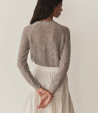 Ophira Vintage-Inspired Wool-Alpaca Blend Pointelle Sweater - Light Heather Grey