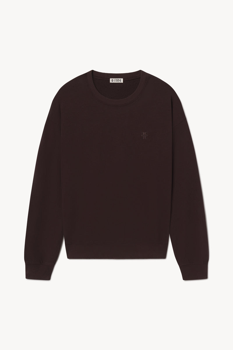 Cozy Espresso Oversized Crewneck French Terry Sweatshirt for Unisex Everyday Comfort
