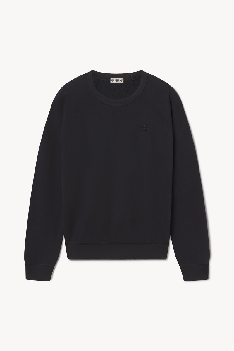 ÉTERNE Oversized Raglan Sweatshirt, Lightweight French Terry, Faded Black, Relaxed Fit