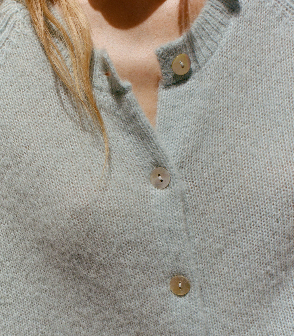 Soft Alpaca Merino Wool Petra Cardigan - Glass Slipper Blue Knit