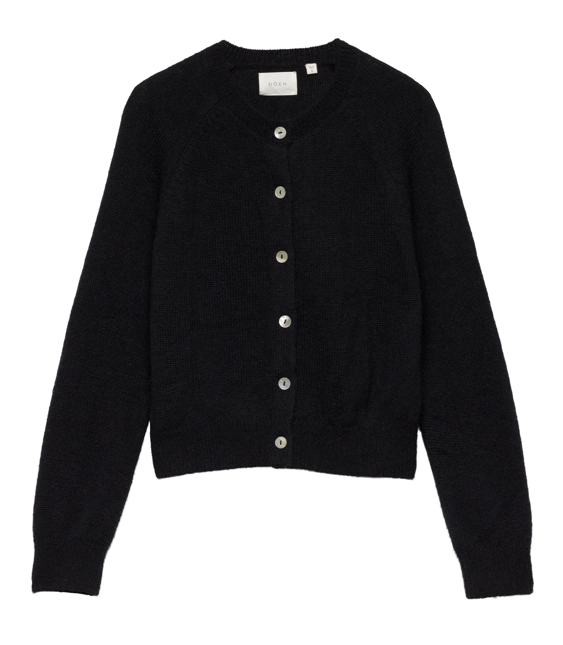 DOEN Petra Black Alpaca Merino Wool Cardigan - Soft Crew Neck Sweater