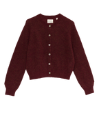 Cozy Bordeaux Petra Cardigan: Superfine Alpaca Merino Wool, Classic Crew Neck Style