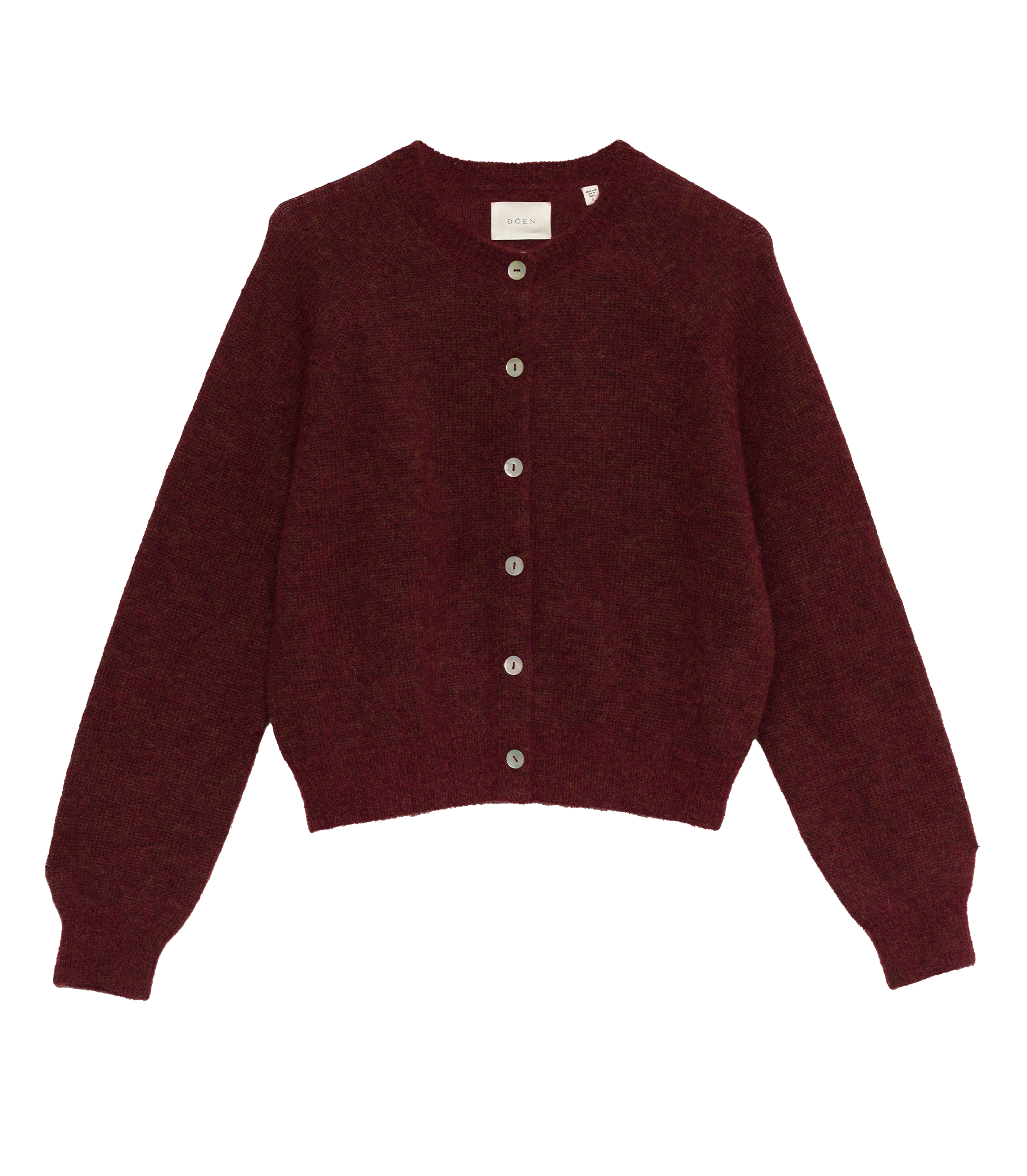 Cozy Bordeaux Petra Cardigan: Superfine Alpaca Merino Wool, Classic Crew Neck Style
