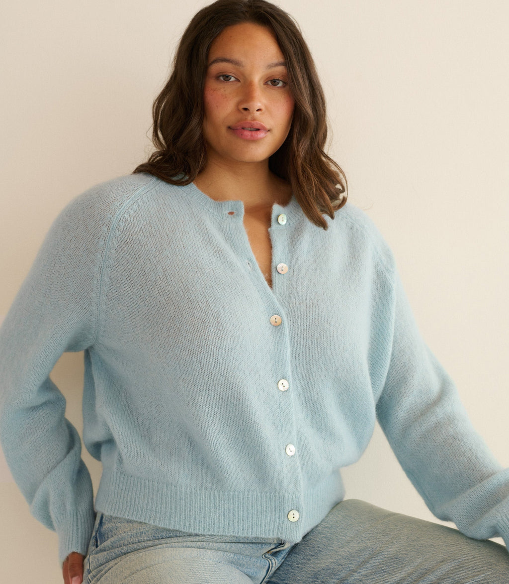 Soft Alpaca Merino Wool Petra Cardigan - Glass Slipper Blue Knit