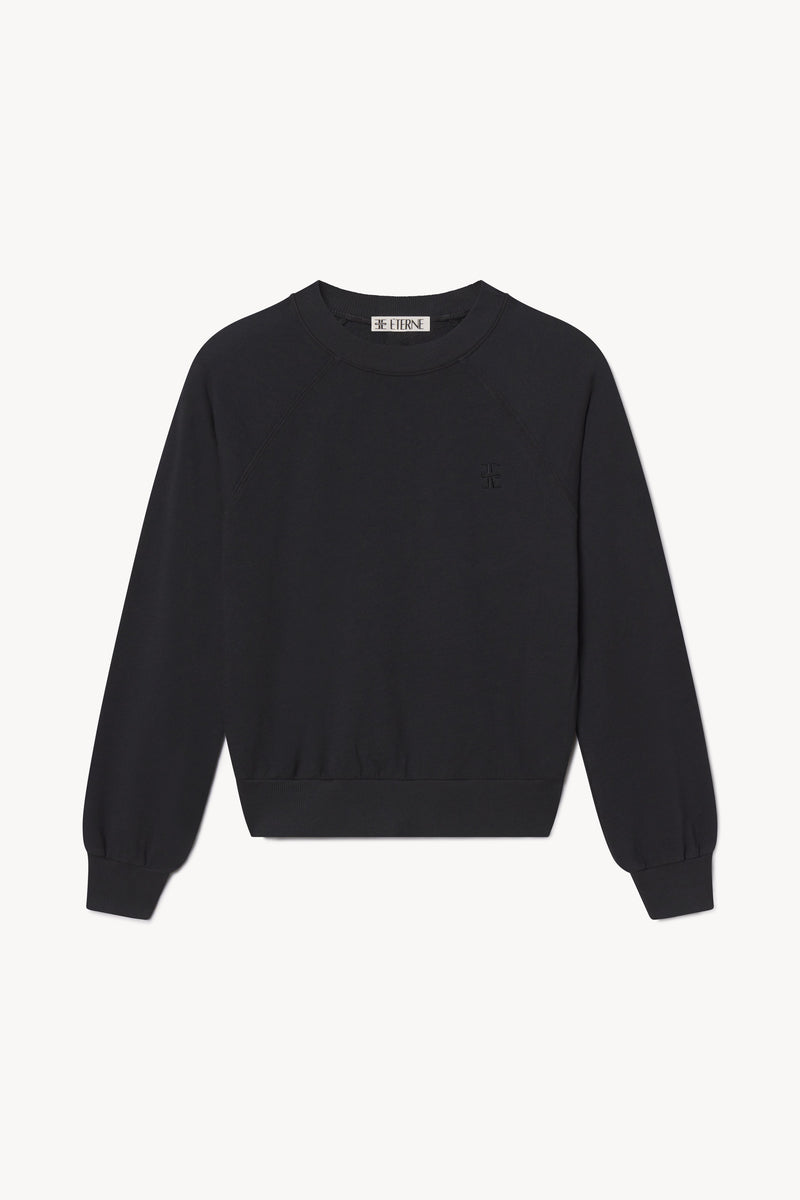 ÉTERNE Women's Shrunken Raglan Sweatshirt, Faded Black Lightweight French Terry Cropped Top
