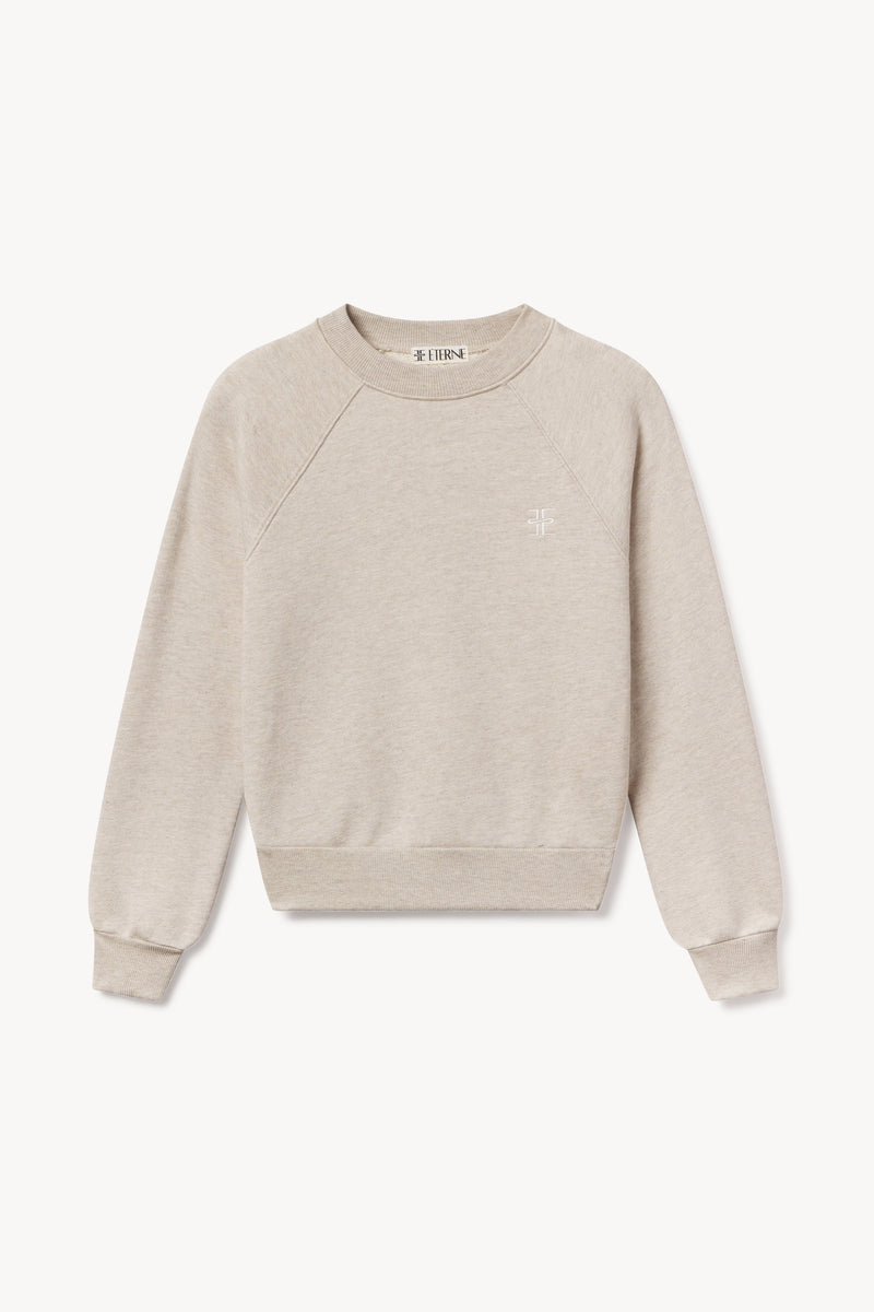 ÉTERNE Women's Shrunken French Terry Raglan Sweatshirt, Cropped Heather Oatmeal