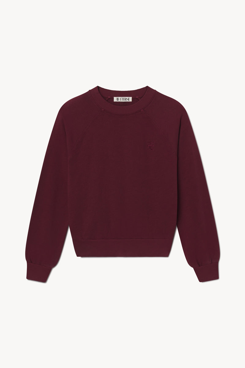 ÉTERNE Lightweight French Terry Shrunken Raglan Sweatshirt, Rich Oxblood Red