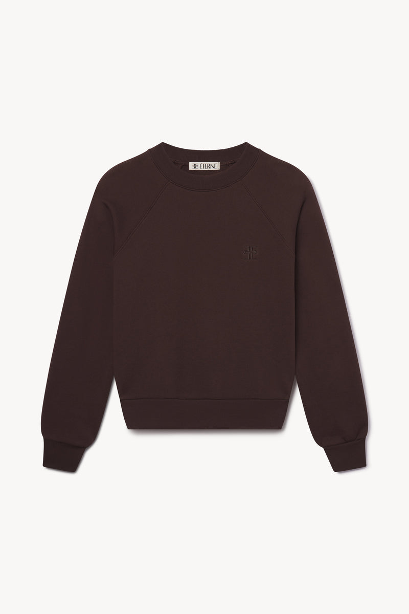 ÉTERNE Ultra-Soft French Terry Shrunken Raglan Sweatshirt Espresso Cropped Fit