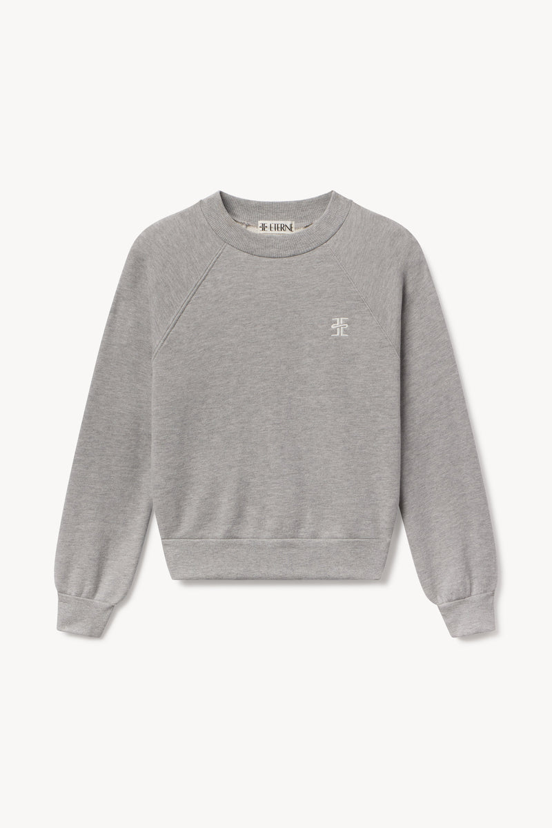 ÉTERNE Heather Grey Shrunken Raglan French Terry Cropped Sweatshirt for Women