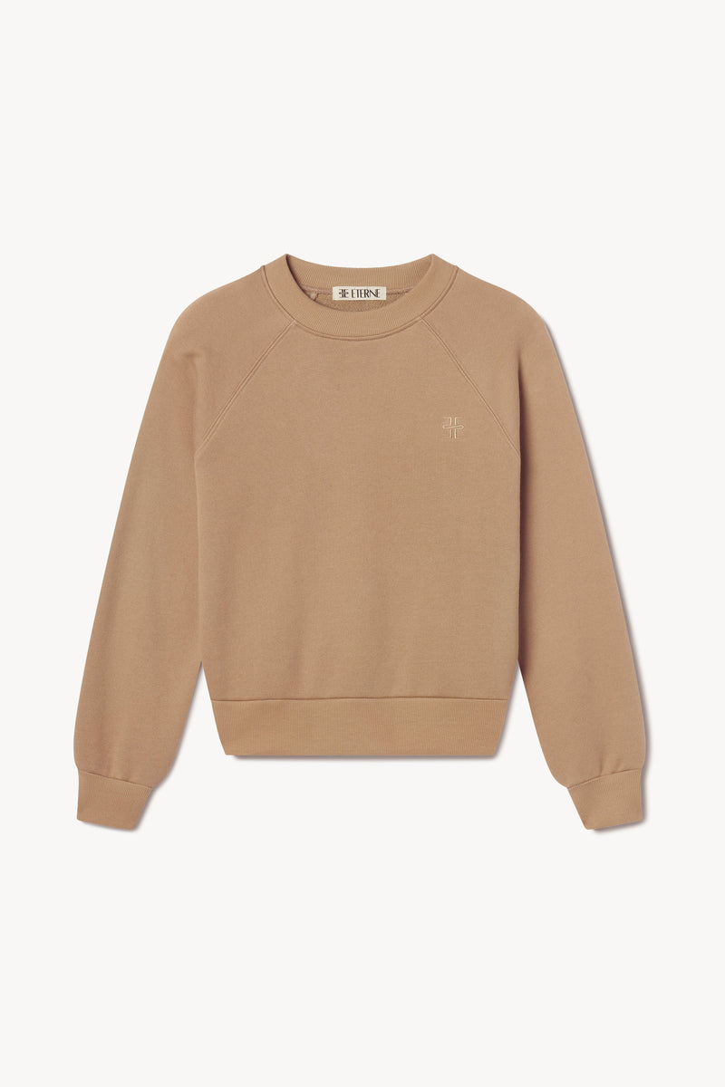 Luxuriously Soft French Terry Shrunken Raglan Sweatshirt - Taupe Cropped Relaxed Fit