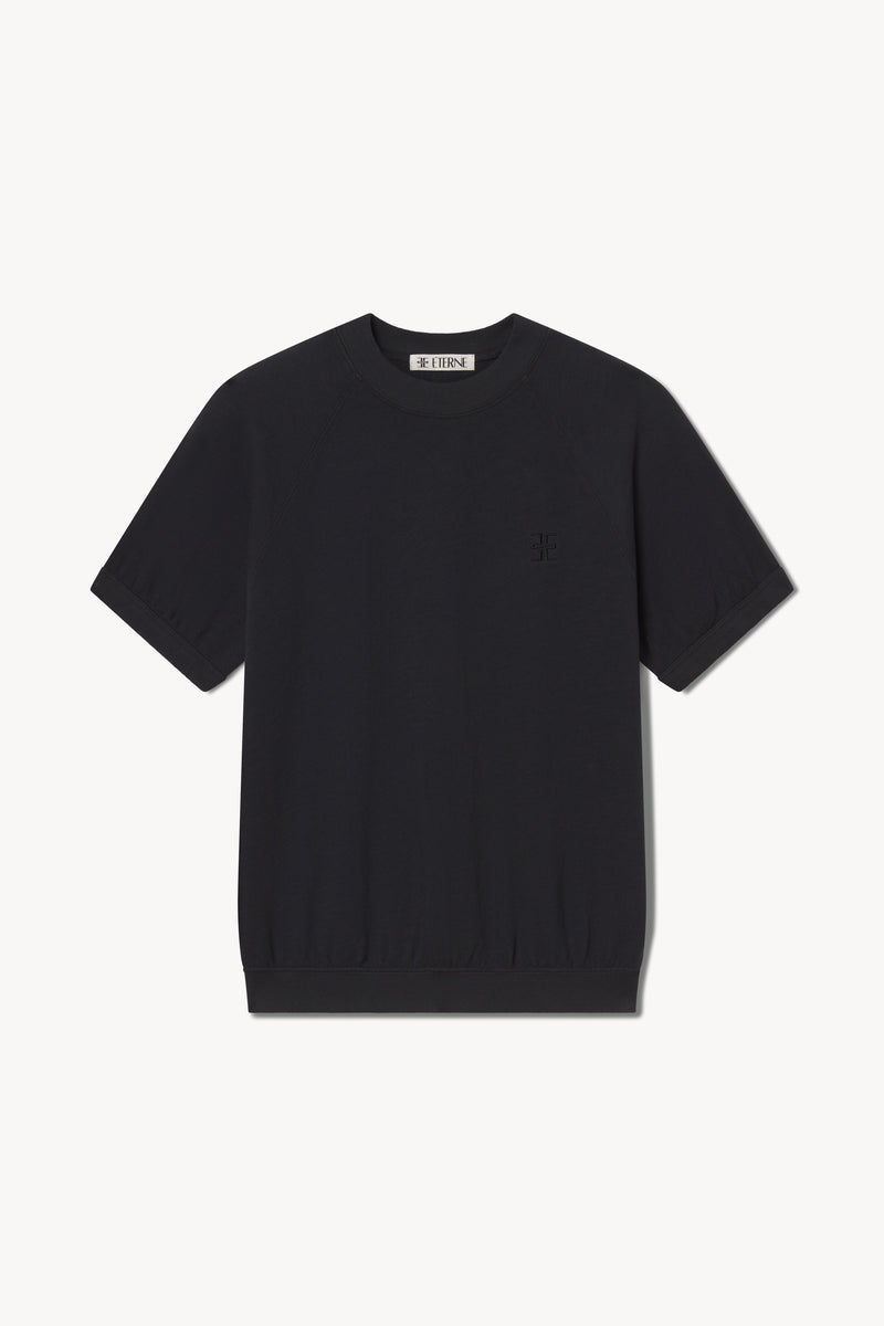 ÉTERNE Faded Black Lightweight French Terry Short Sleeve Raglan Sweatshirt
