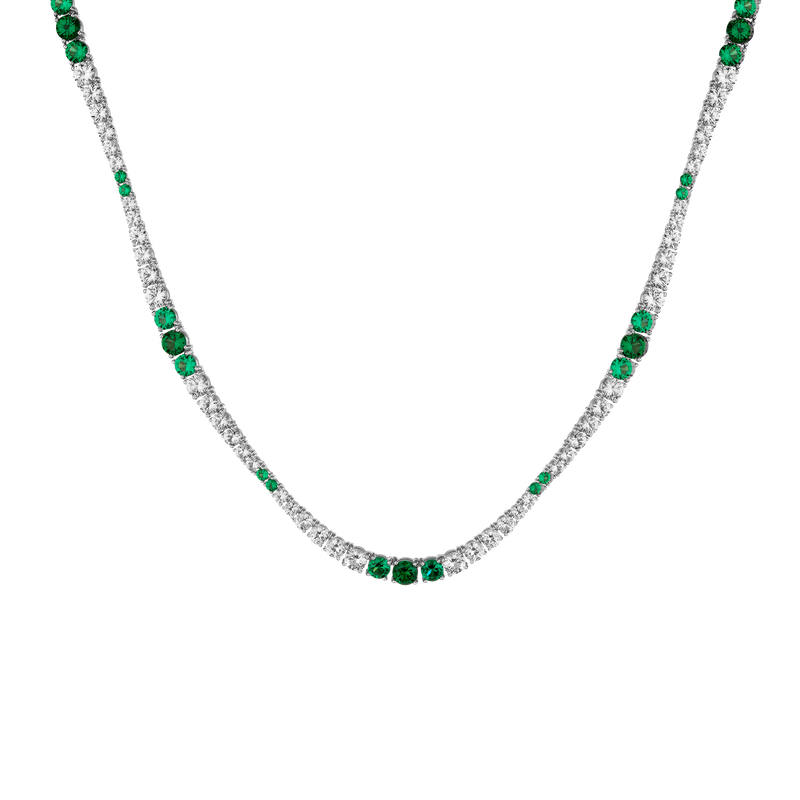 Elegant 16-Inch Lab Grown Emerald White Sapphire Scalloped Tennis Necklace