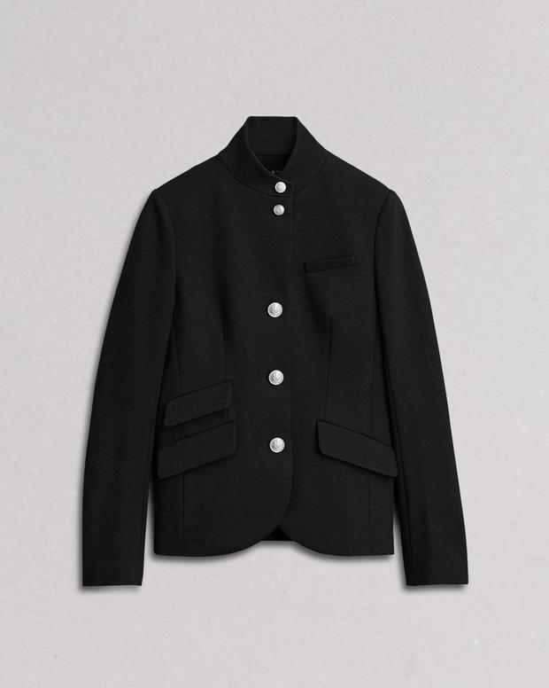 Rag & Bone Slade Black Ponte Knit Blazer: Refined Stand Collar Slim-Fit Jacket
